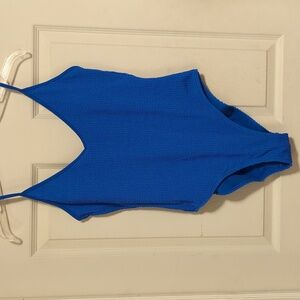 NWT Blue Ribbed One piece Bathing suit Size Large